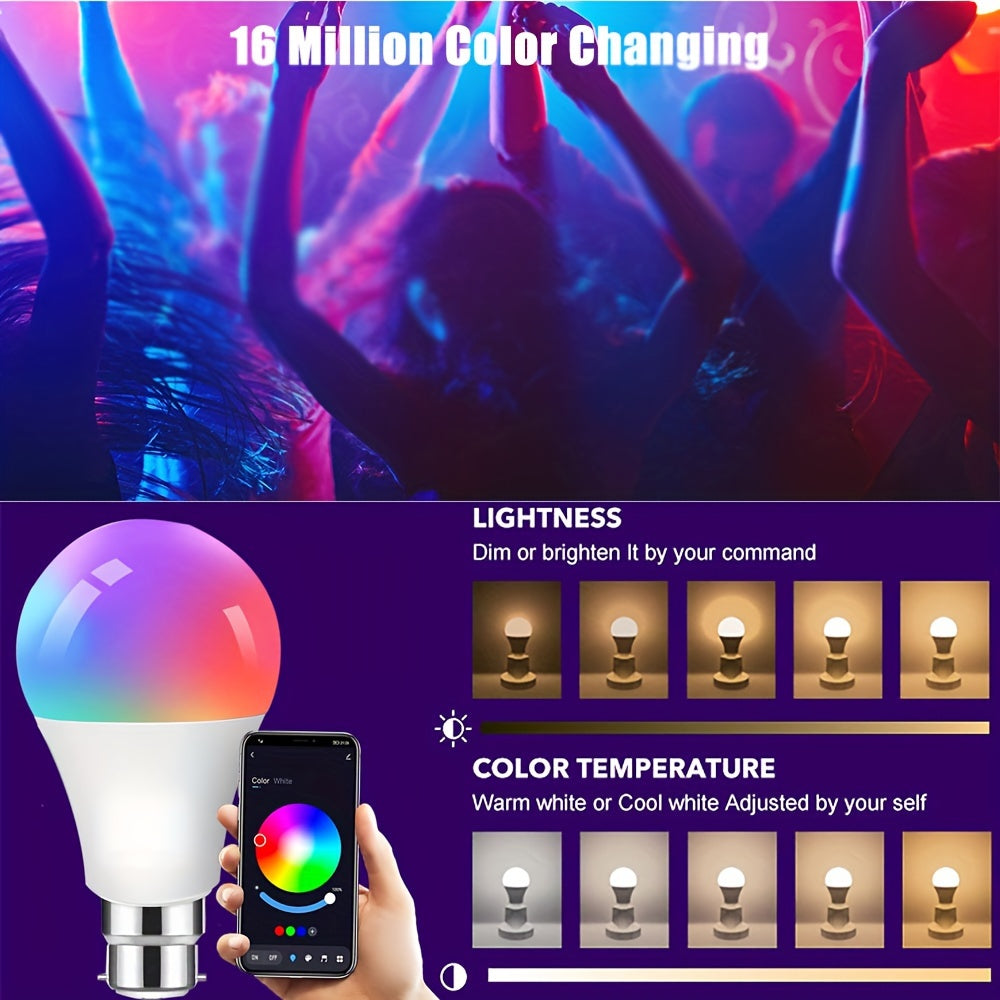 1PCS B22 LED WiFi Smart Light Bulb, RGB Smart Bulbs, 10W B22 Tuya APP Bulbs, Dimmable 16 Million Colours Changing Light Bulbs BT Control, 10W B22 Smart Tuya Bulbs Seting Timers, Scene And Music Sync, Voice Control