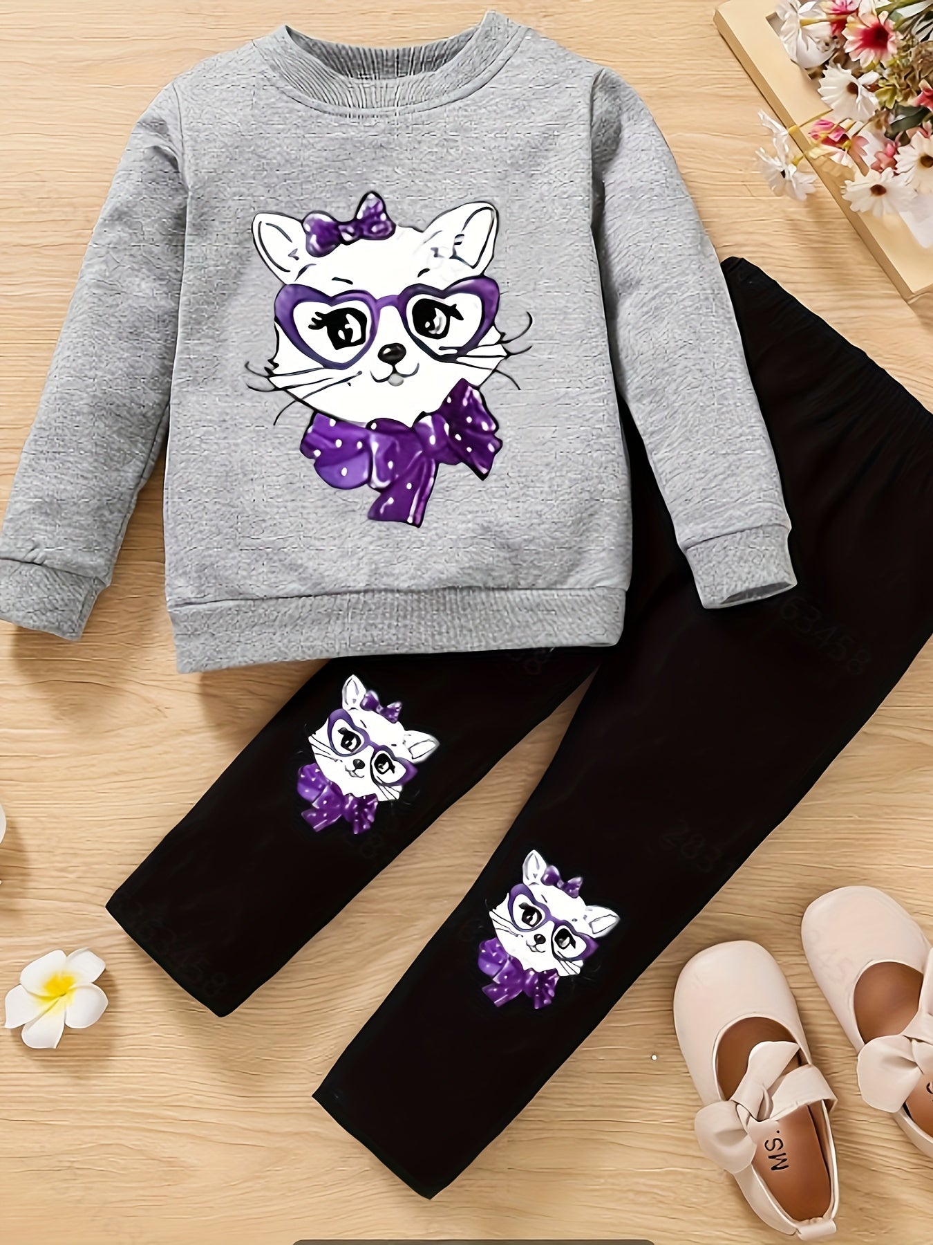 Kids Fashion Outfit Set Sweatshirt + Trousers Long Sleeve Cute Animal Pattern Top Round Neck Casual Slim-fit Clothes For Autumn