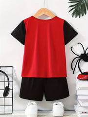 Boy's 2-piece Spider Pattern Casual Co Ord Set, Short Sleeve Tee And Shorts, Comfy Summer Clothes