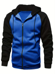 Men's Colorblock Hooded Jacket For Sports Outdoor, Stylish Leisure Outwear