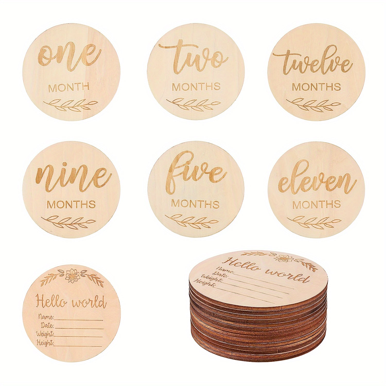 12pcs Wooden Monthly Milestone Cards, Milestone Discs For Photo Props