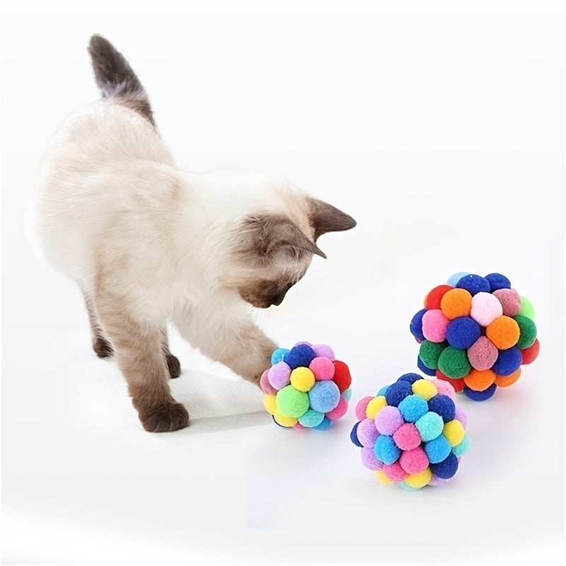 Brighten Up Your Cat's Day with Colorful Pom Pom Balls - High Quality Pet Toy! - Kerala Elegance