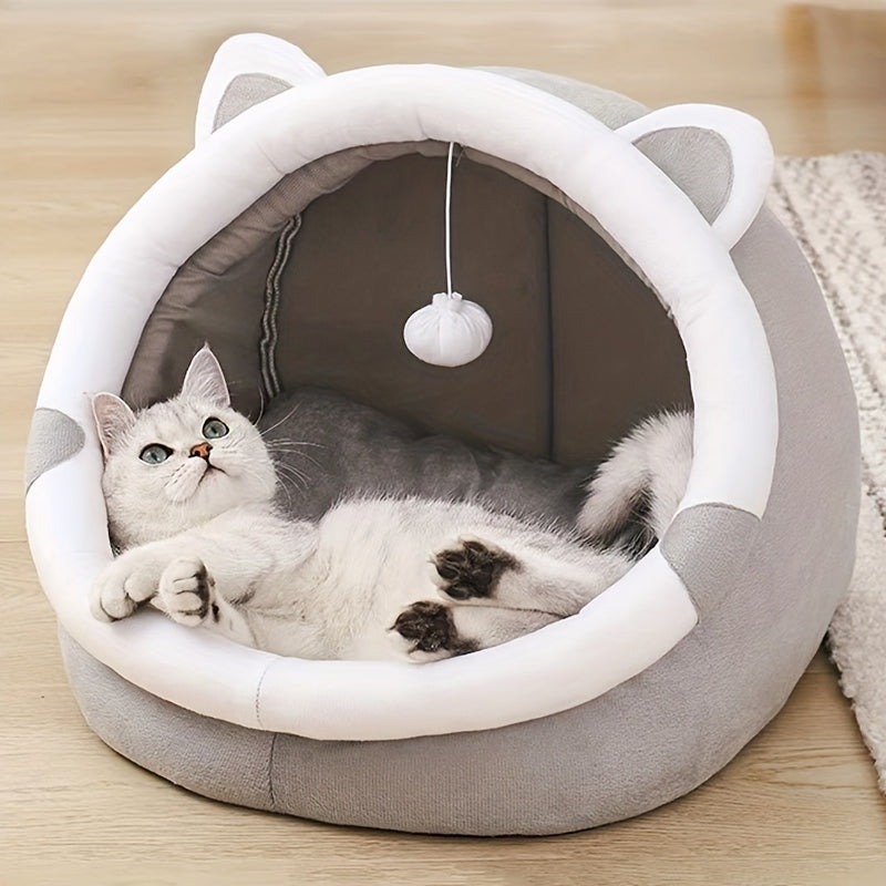 Adorable Ultra-Soft Cat Cave Bed - Insulated & Comfy Hideaway for Kittens - A Cozy Cartoon Playful Pet House to Keep Your Furry Friend Warm and Snug!