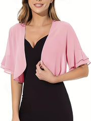 Layered Flare Sleeve Crop Blouse, Versatile Open Front Blouse For Spring & Summer, Women's Clothing