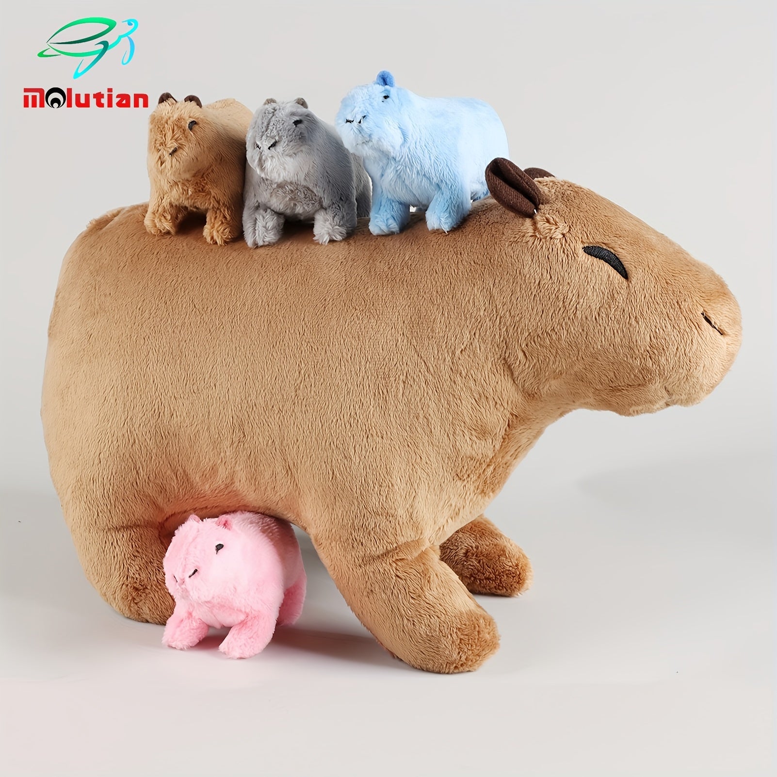 Adorable 34cm/13.38in Capybara Plush Dolls With 4 Baby Plush In Her Tummy - Perfect Gift For Kids Of All Ages! As Halloween, Chrismas Gift