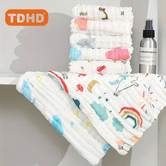 5pcs Children's Six-layer Cotton Printed Square Towels Face Towels