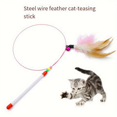 1pc Cat Toy, Steel Wire Bell Feather Tease Cat Stick, Elastic Steel Wire Feather Tease Cat Stick - Kerala Elegance