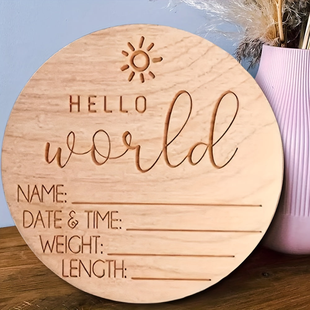 13.97 Cm Cute Announcement Sign, Birth Announcement Card, Wooden Birth Announcement Sign, Hello World Sign, Milestone Card