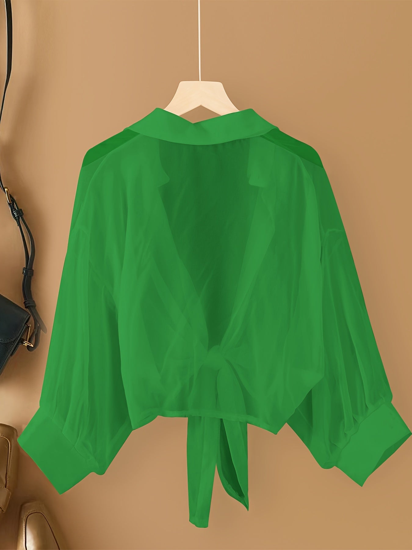 Solid Single Button Chiffon Blouse, Versatile Drop Shoulder Blouse For Spring & Fall, Women's Clothing