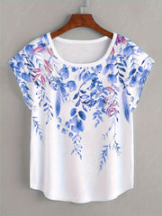 Plus Size Floral Print T-Shirt, Casual Crew Neck Short Sleeve T-Shirt, Women's Plus Size Clothing