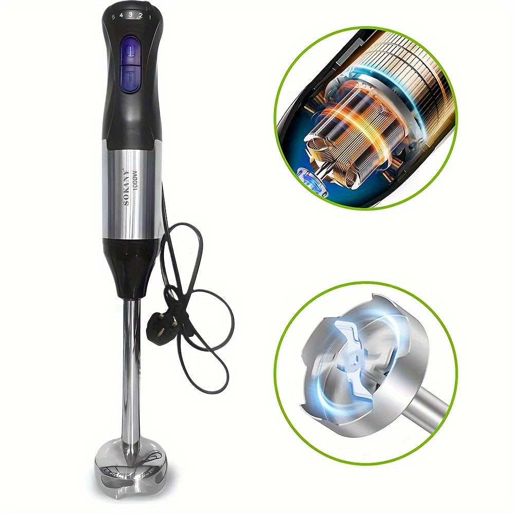 4-in-1 5 Speed Hand Blender 1000W Powerful Motor BPA-Free Accessories Turbo Boost Ergonomic Grip Easy Clean And Store