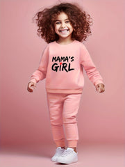 2pcs MAMA'S GIRL Print Crew Neck Long Sleeve Sweatshirt Pullover + Jogger Pants Set Outdoor Gift Girls