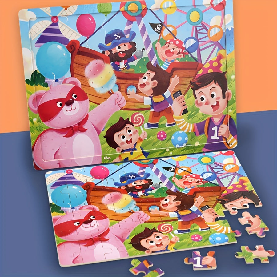 60pcs Wooden Large Piece Children's Cartoon Puzzle, Early Education Enlightenment Education Hands-on Ability Assembled Cute Mermaid Cartoon Character