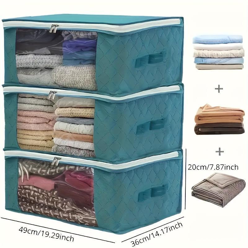 3pcs Collapsible Clothing Storage Bins With Lids & Handles - Perfect For Bedroom, Dorm Organization | Durable Polyester Fabric Fabric Storage Bins Bedroom Organizers And Storage