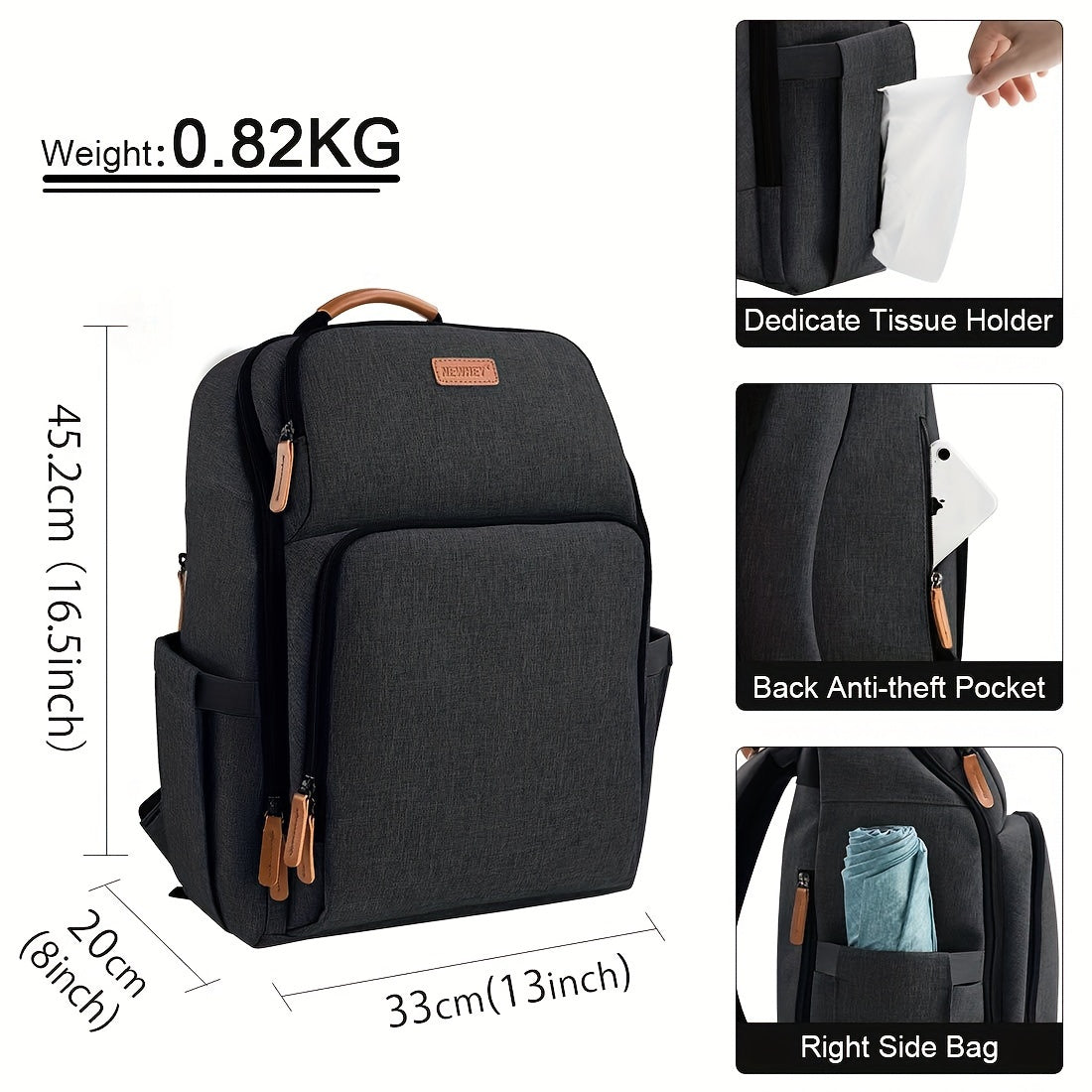 Portable Mommy Backpack With Insulated Pockets, Multifunction Waterproof Travel Bag For Mom And Dad