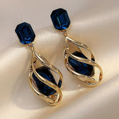 Twisted Cage Design With Shiny Rhinestone Decor Dangle Earrings Alloy Jewelry Banquet Accessories Pick A Color U Prefer