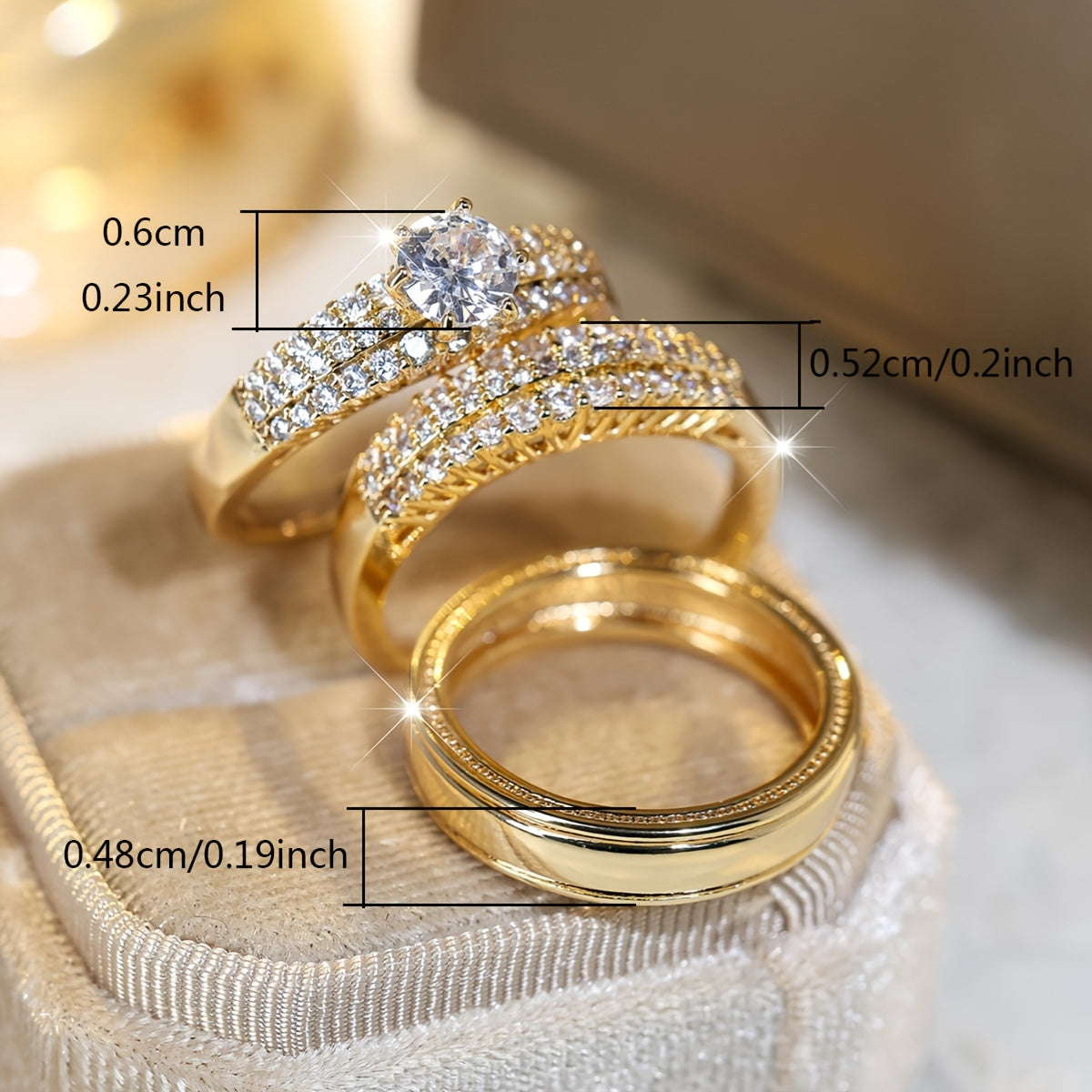 3pcs Elegant Stacking Rings Paved Full Of Shining Zirconia Engagement/ Wedding Ring Evening Party Decor Gift For Your Love