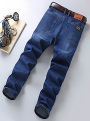 Mens Classic Denim Pants - Durable Cotton Blend, Comfortable Barrel Fit with Multiple Pockets - Ideal for Outdoor Adventures & All-Season Style - Perfect Gift for Him