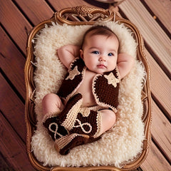 Adorable Cowboy Photo Prop for Newborn Babies - Handmade Woolen Yarn Knitting Costume