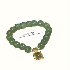 1pc Green Faux Jade Beaded Bracelet Elegant Hand Jewelry Decoration Chinese Style