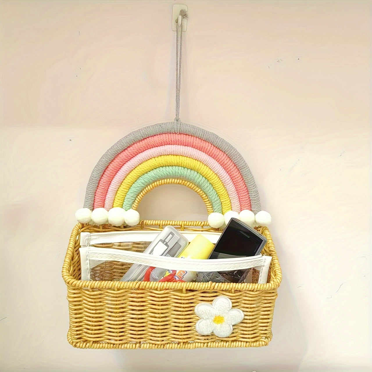 Charming Rainbow Bamboo Woven Basket - Perfect For Snacks, Cosmetics & Decorative Storage (1pc)