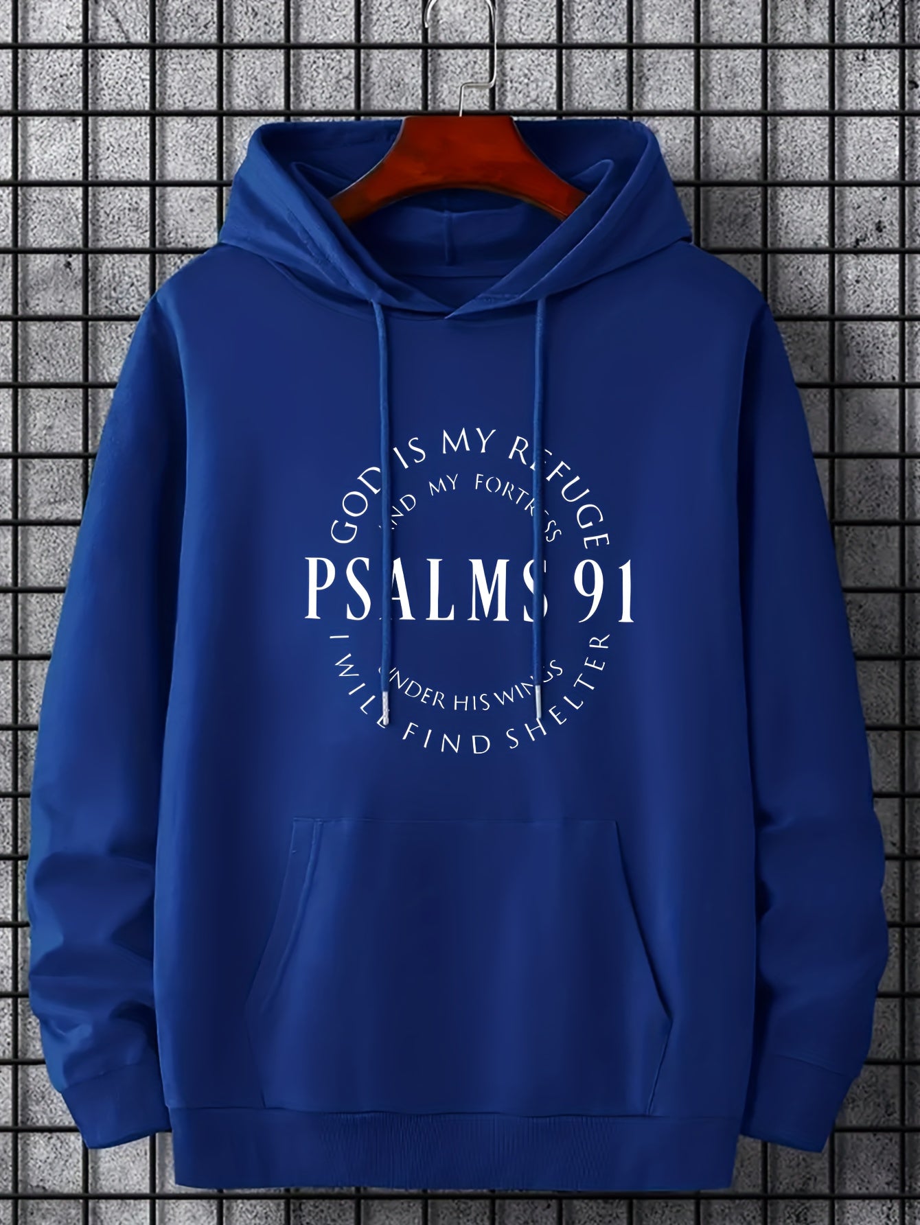 Mens PSALMS 91 Graphic Hoodie - Loose & Cozy with Kangaroo Pocket - Trendy Drawstring Pullover for Autumn Winter - Durable & Stylish Warmth