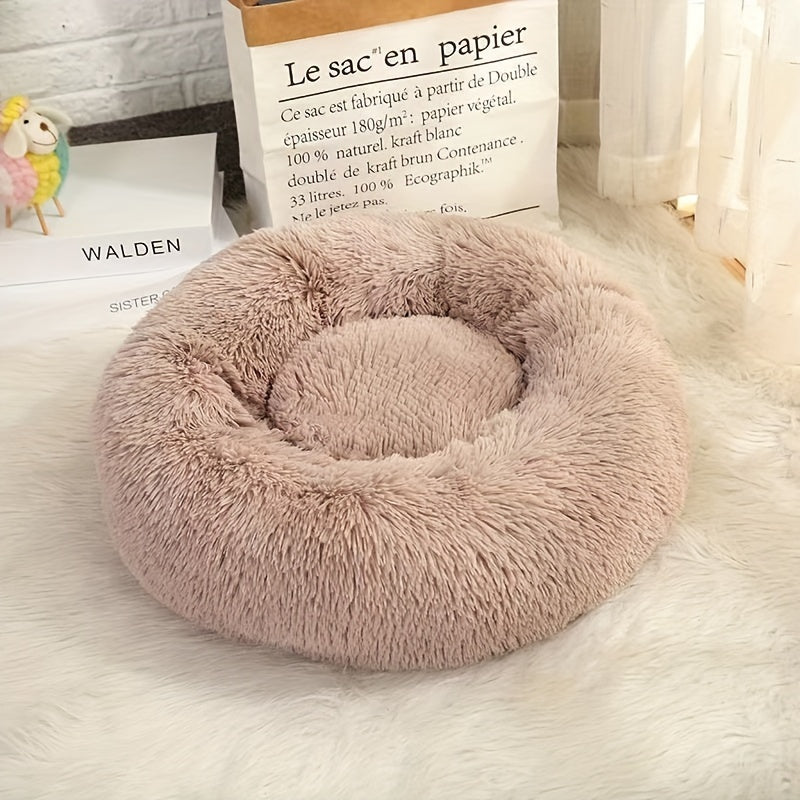 Ultra-Soft Winter Cat Bed - Cozy Round Nest for Deep Sleep - Premium Long Plush Cat Cushion - Calming Comfy Haven for Cats