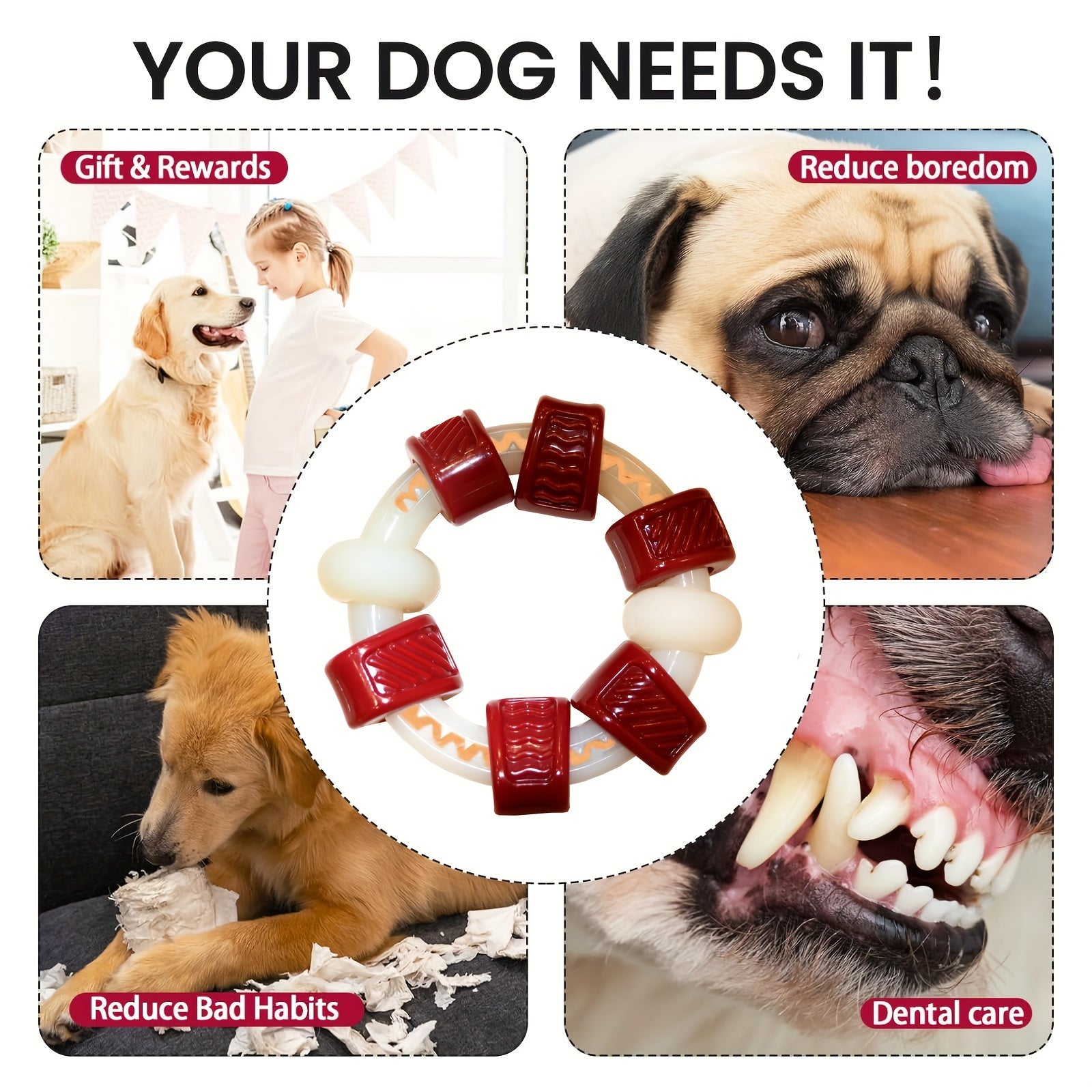 Chew Toy For Aggressive Chewers, Tough Chew Toys For Aggressive Chewers Dogs, Dog Toys For Aggressive Chewers, Durable Nylon Ring Dog Chew Toys, Beef Flavor - Kerala Elegance