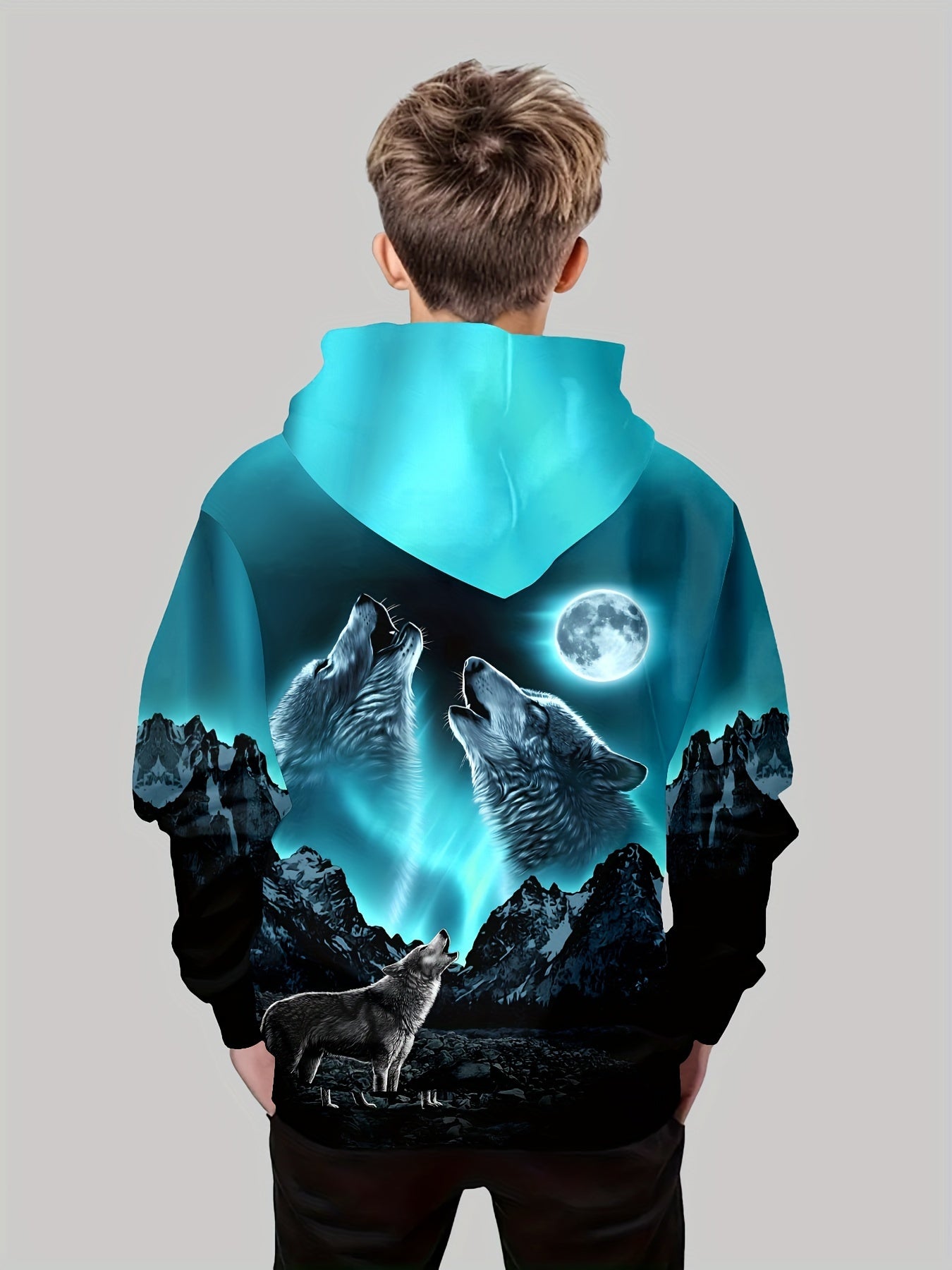 Boys Casual 3D Print Hoodie Sweatshirt, Long Sleeve Outdoor Top, Youth Fashion Hooded Pullover For 12 Years Old And Below, All Seasons