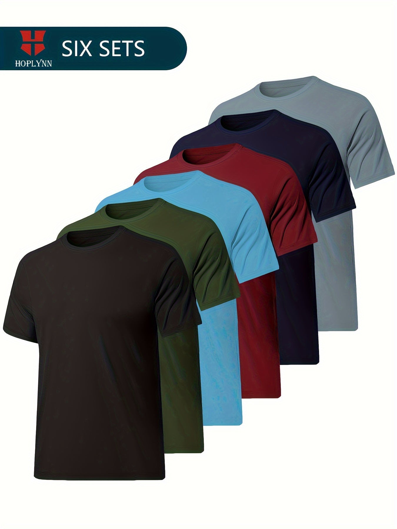 Six-Piece Set of Mens Soft and Lightweight Short Sleeve T-Shirts - Classic Crew Neck Design, Moisture-Wicking and Breathable Fabric, Ultra-Soft and Cozy Feel - Perfect for Warm Weather Fitness and Outdoor Adventures