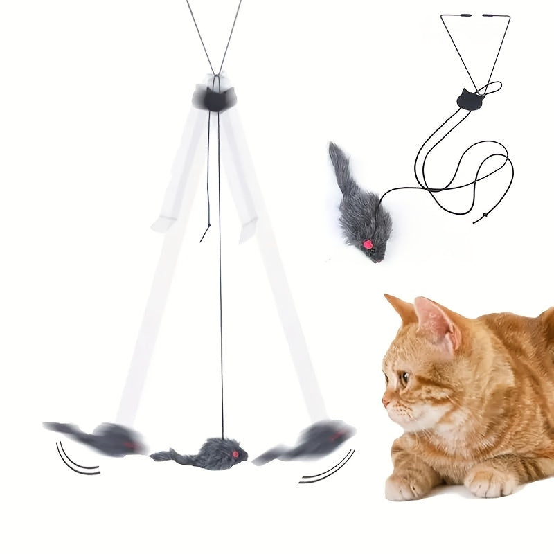 1pc Adjustable Hanging Cat Teaser Toy With Plush Material, Door Frame Clamp, Interactive Play Exercise For Kittens, Indoor Cats Entertainment Accessory, Antiskid Rubber Ends - Kerala Elegance