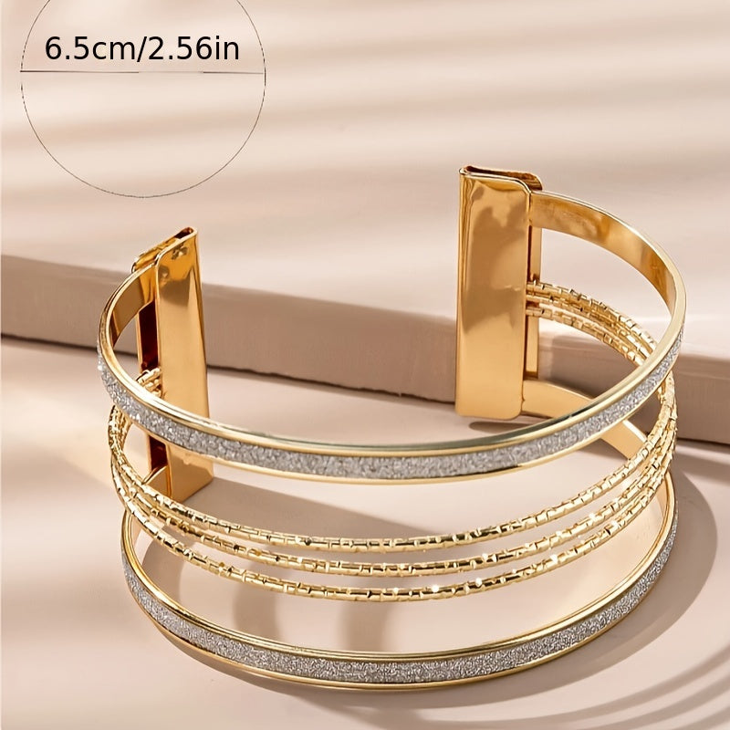 1pc Multi Layers Open Bangle Bracelet Vintage Style Metal Hand Bangle Jewelry Accessory