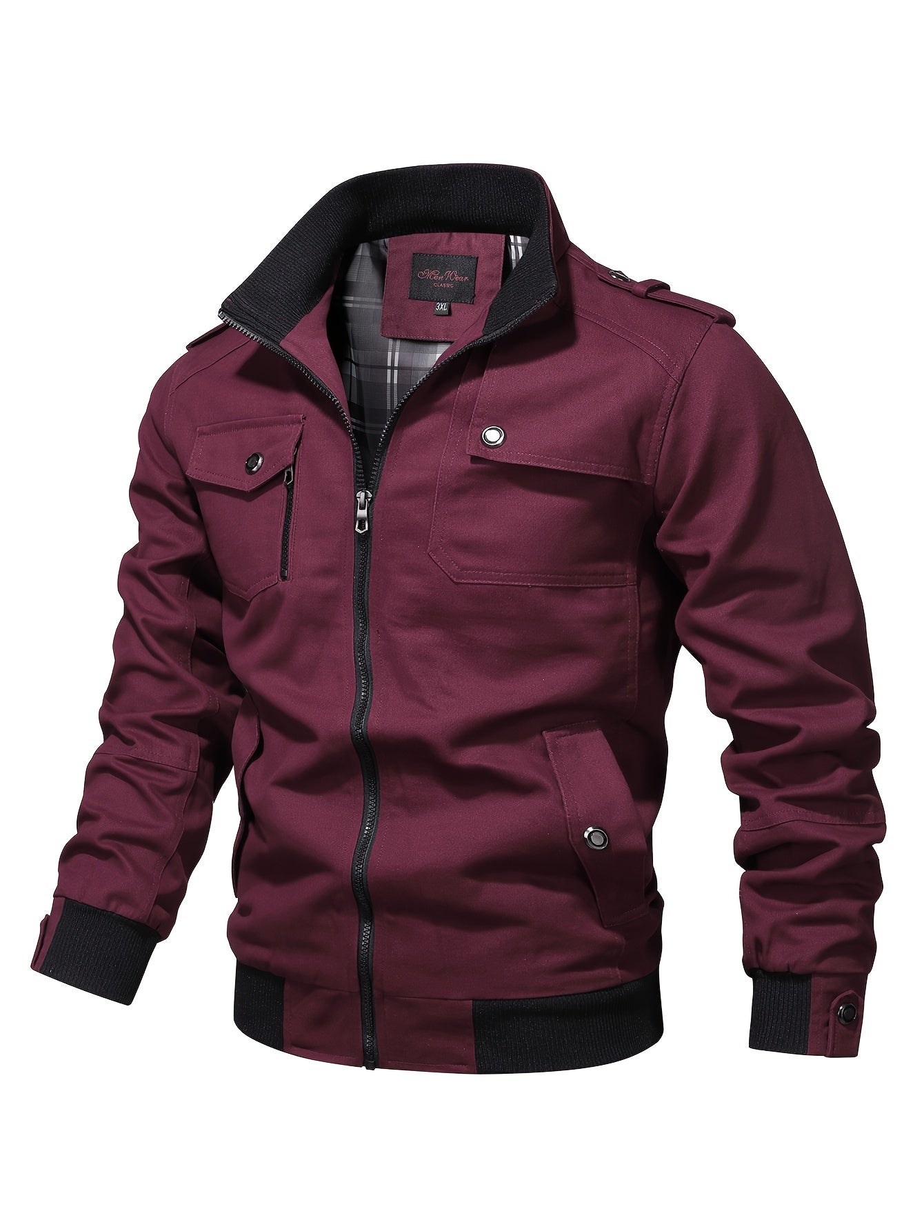 Trendy Mens Cotton Bomber Jacket - Stand Collar, Secure Pockets, Ideal for Autumn & Winter