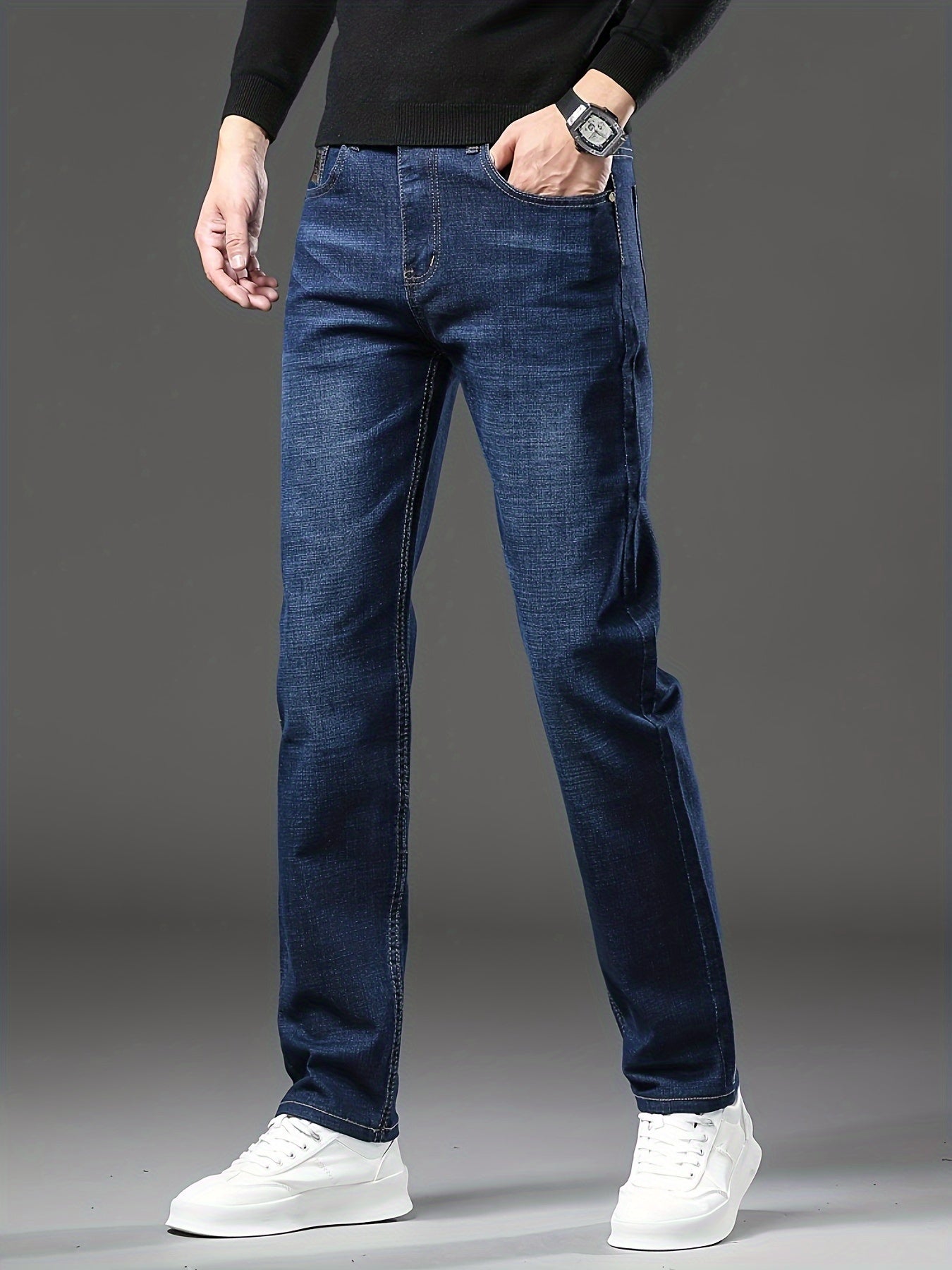 Men's Straight Leg Denim Pants, Men's Classic Design Jeans, Versatile For Business And Casual Wear