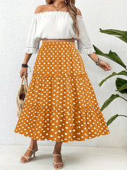 Plus Size Polka-dot Print A-line Skirt - Comfortable Elastic Waist for a Flattering Fit, Flowy Tiered Design for a Feminine Silhouette - Designed for Plus Size Women, Elegant and Sophisticated Style