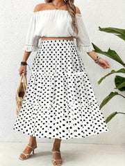 Plus Size Polka-dot Print A-line Skirt - Comfortable Elastic Waist for a Flattering Fit, Flowy Tiered Design for a Feminine Silhouette - Designed for Plus Size Women, Elegant and Sophisticated Style