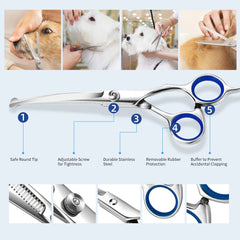 4pcs Professional Dog Grooming Scissors Set - High-Quality Stainless Steel, Safety Round Tips for Precise Trimming & Shaping - Down-Curved Thinning & Cutting Shears for Expert Grooming at Home