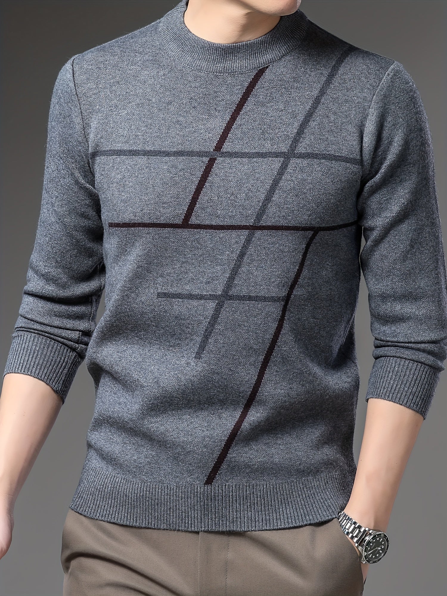 Mens Ultra-Soft Cable Stripe Knit Sweater - Comfortable & Stylish Casual Pullover - High Stretch, Crew Neck, Breathable - Perfect All-Match Fall Winter Wardrobe Essential