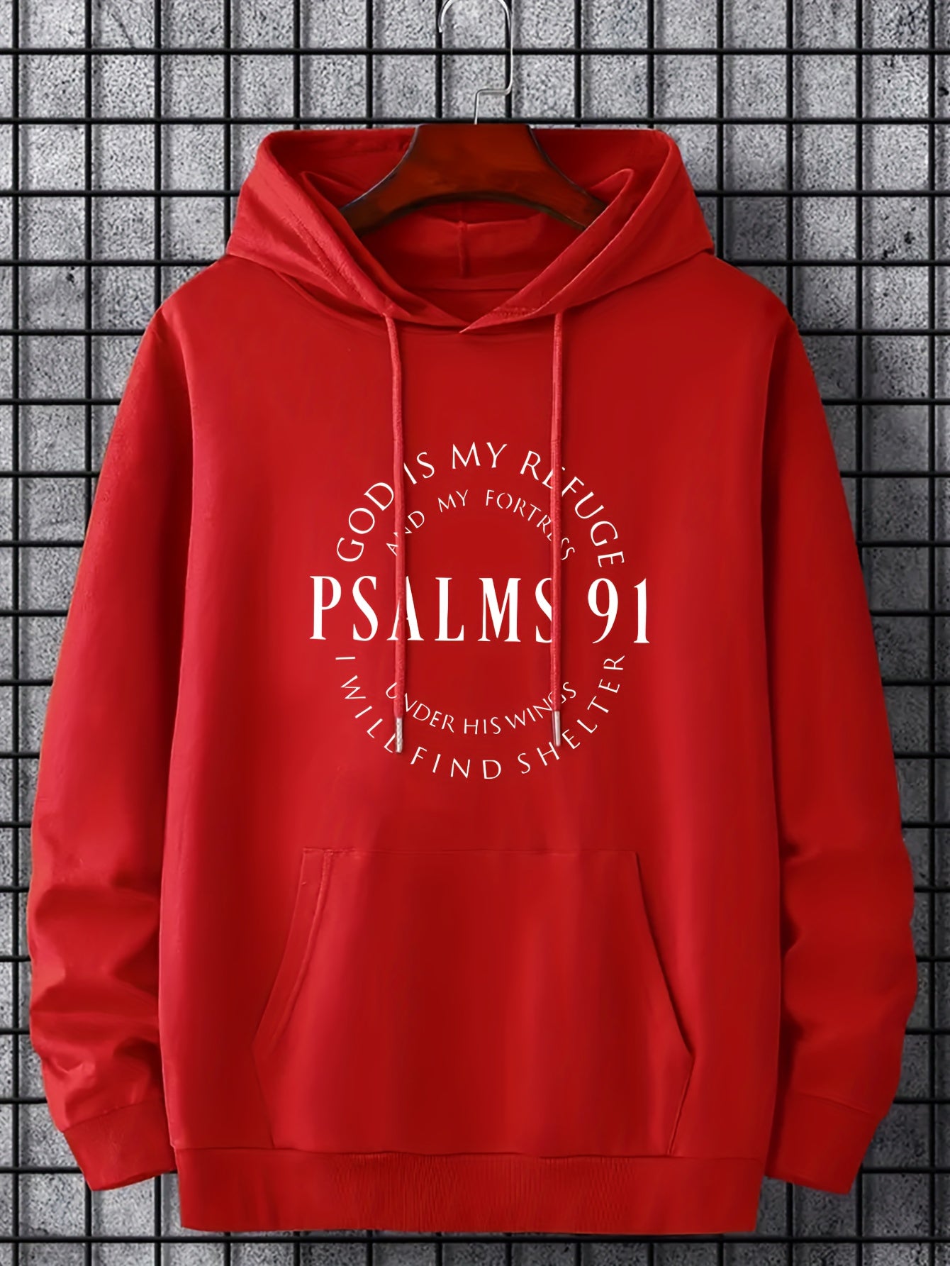 Mens PSALMS 91 Graphic Hoodie - Loose & Cozy with Kangaroo Pocket - Trendy Drawstring Pullover for Autumn Winter - Durable & Stylish Warmth