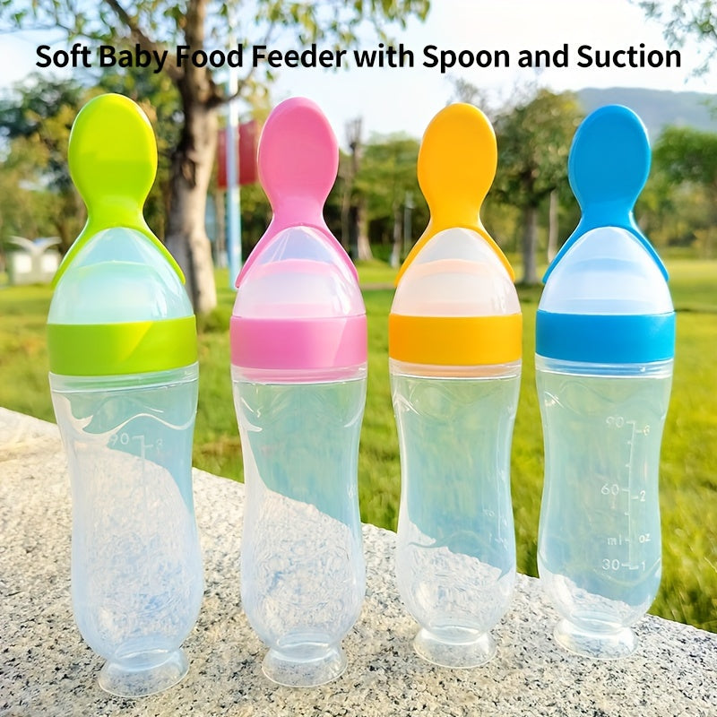 90ml Silicone Food Feeder Bottle with Spoon and Suction - Easy Mealtime Solution for Babies - Perfect for Halloween, Thanksgiving, Christmas, and Easter Gift Giving