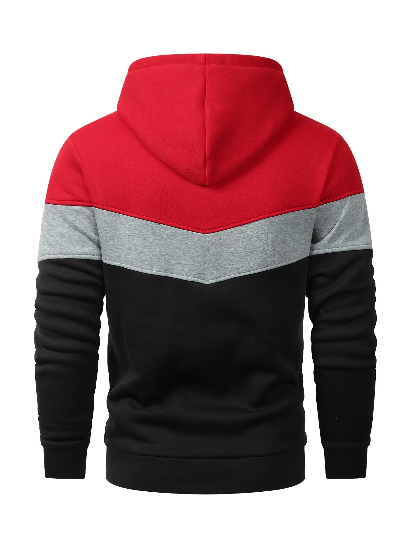 Men's Color Block Pattern Hooded Long Sleeve Sweatshirt, Chic And Trendy Hoodie With Fleece For Spring And Autumn Daily And Sports Wear