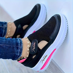 Women's Solid Color Sneakers, Breathable Knit Low Top Outdoor Shoes, Women's Comfortable Shoes