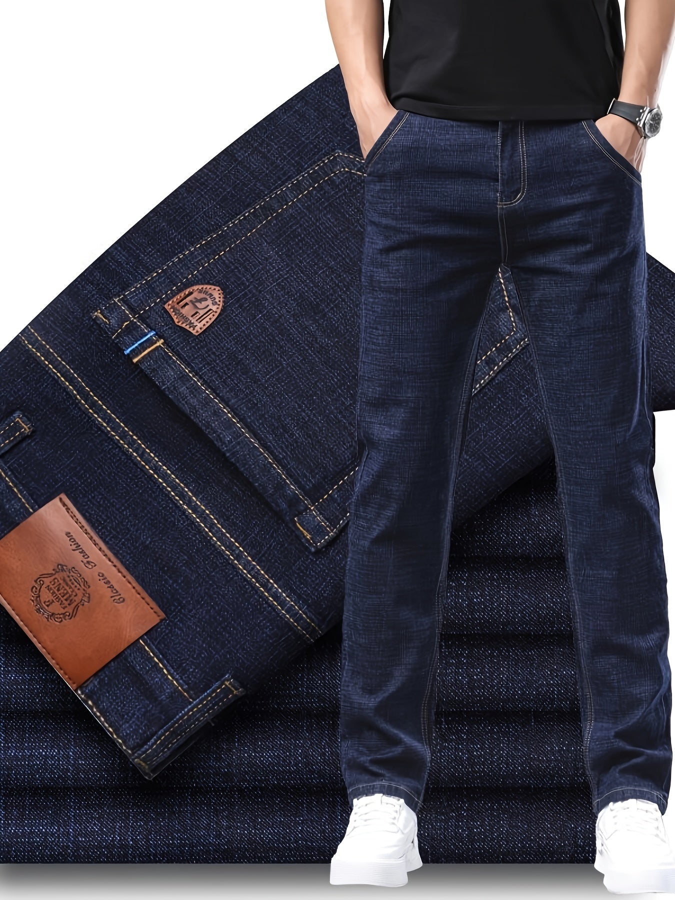 Men's Slim Fit Straight Leg Denim Pants, Men's Classic Design Jeans, Versatile For Business And Casual Wear