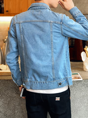 Men's Casual Denim Jacket, Spring/Autumn Fashion Outerwear, Slim Fit Jean Motorcycle Jacket, Trendy Versatile Streetwear